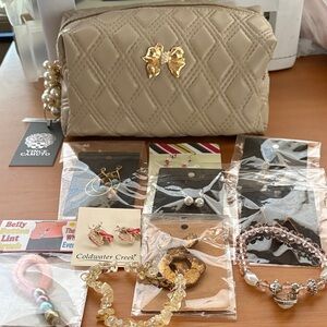 Vince Camuto Beige Quilted Women's Bag and 10 Pieces of Jewelry